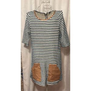 Anthropologie Postmark Sapony Striped Tunic Dress Faux Leather Pockets Womens me